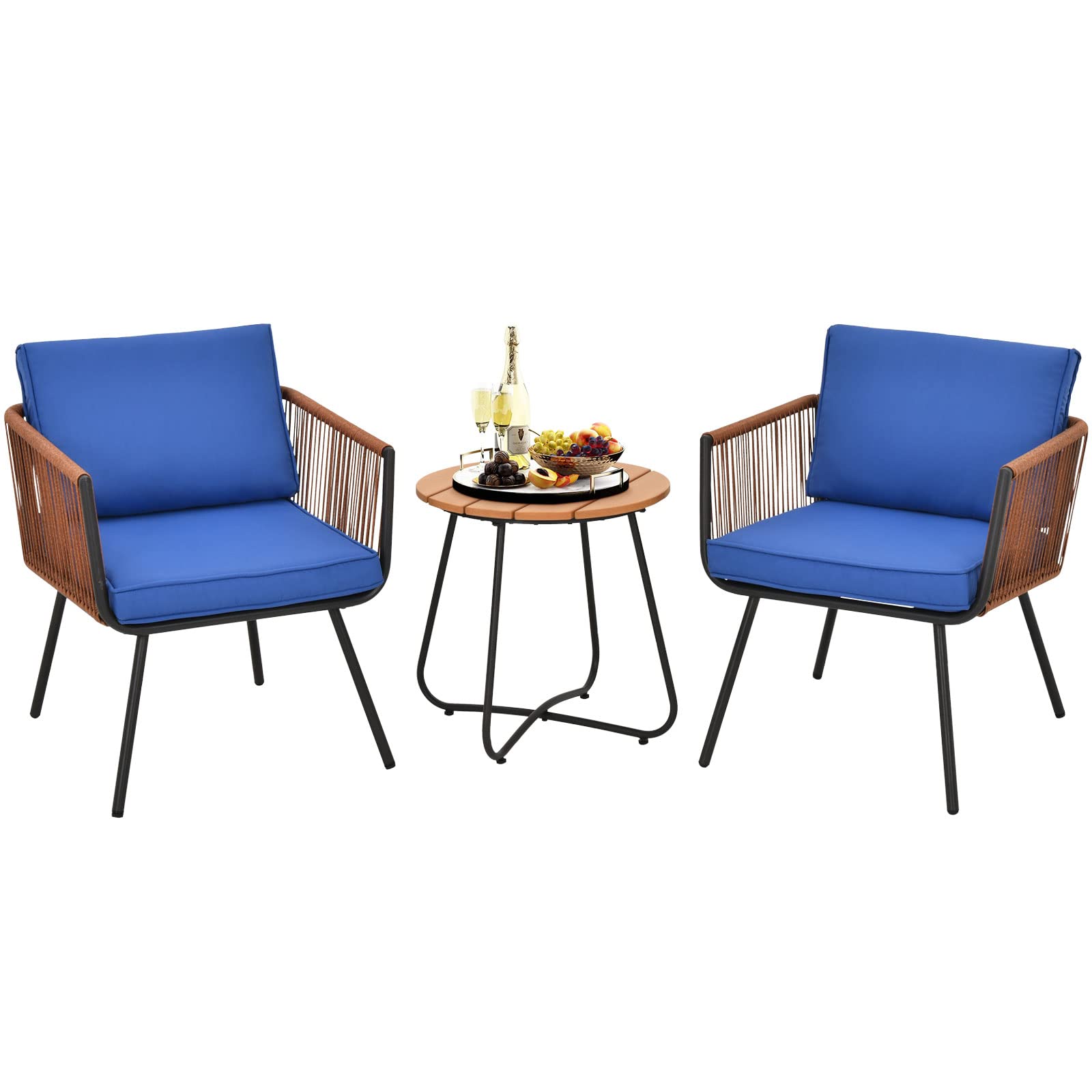 3 Pieces Patio Bistro Set, Outdoor Conversation Chair Set with Coffee Table